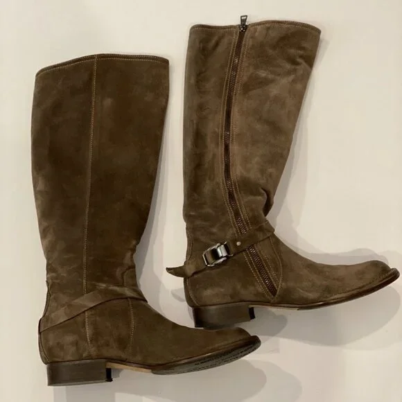 NIB Alberto Fermani brown soft suede zip boots 38